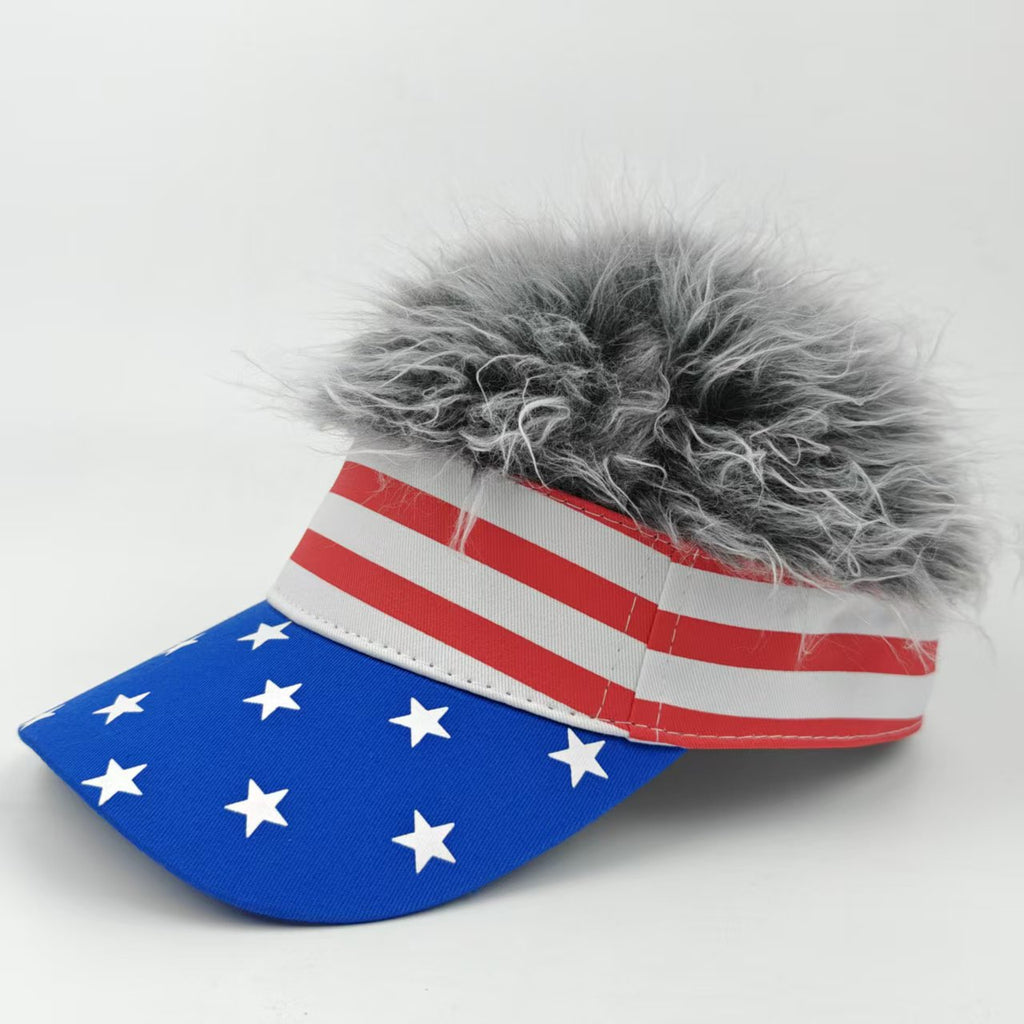 American Flag Visor Wig Hat – Patriotic Stars & Stripes Hair Visor for America 250 & 4th of July