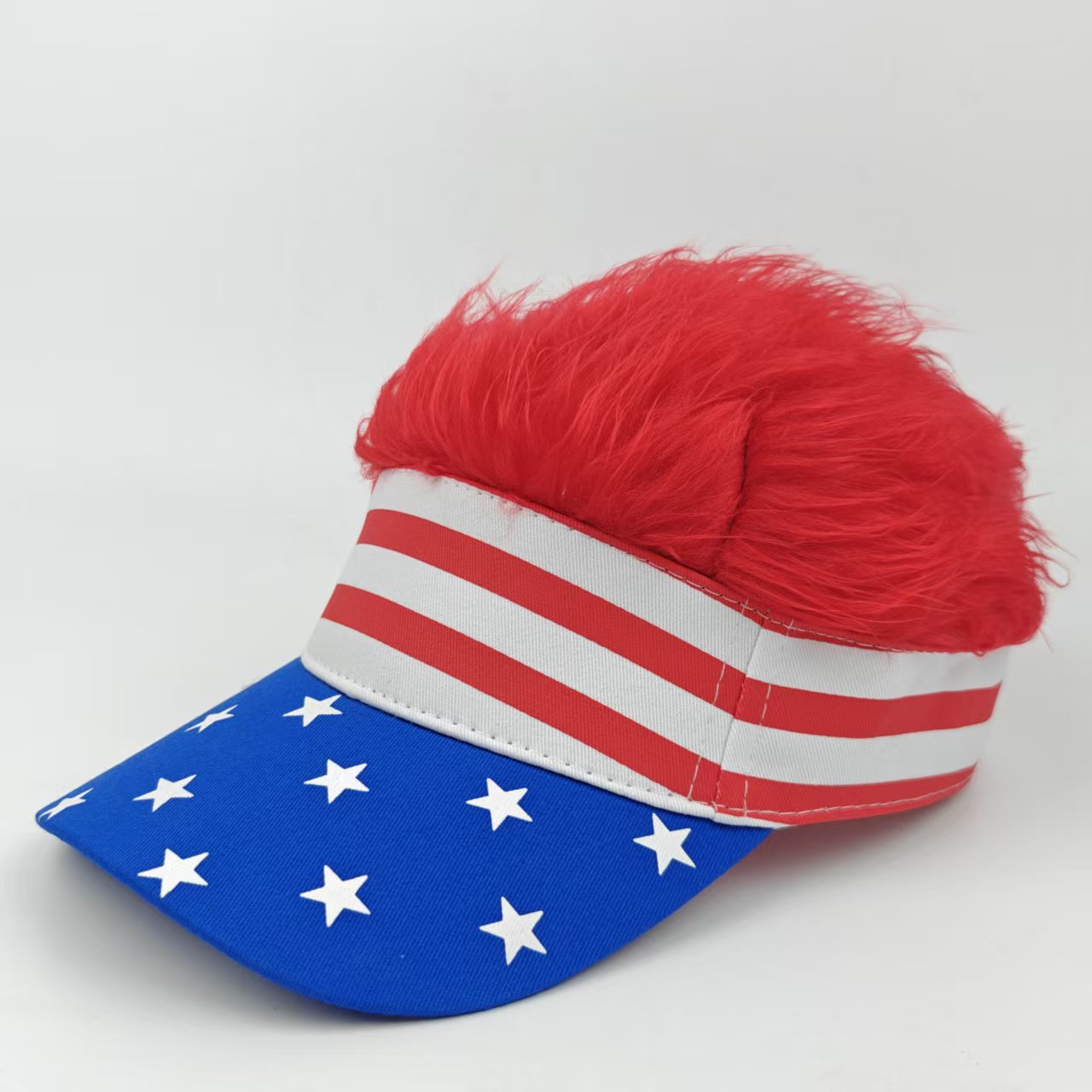 American Flag Visor Wig Hat – Patriotic Stars & Stripes Hair Visor for America 250 & 4th of July