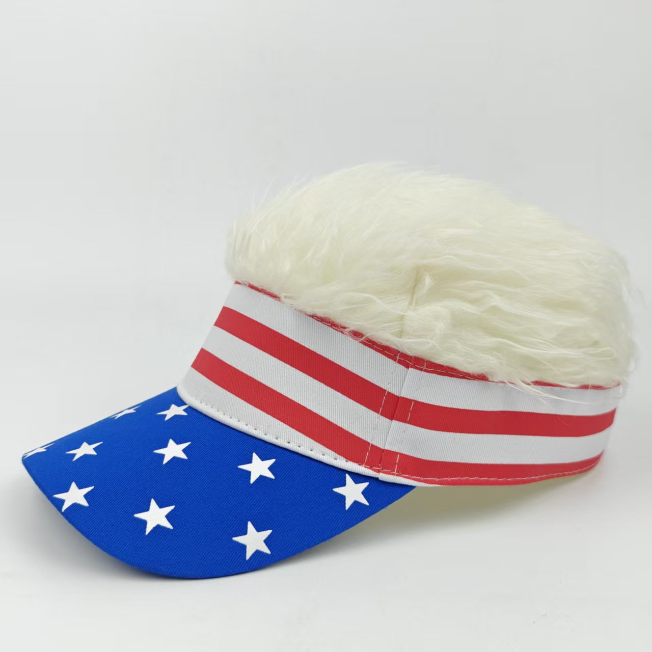 American Flag Visor Wig Hat – Patriotic Stars & Stripes Hair Visor for America 250 & 4th of July