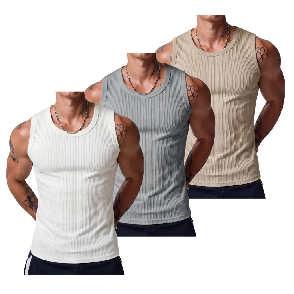 3-Pack Men's Ribbed Tank Tops – High Stretch Breathable Muscle Shirts for Gym, Workout & Everyday Wear
