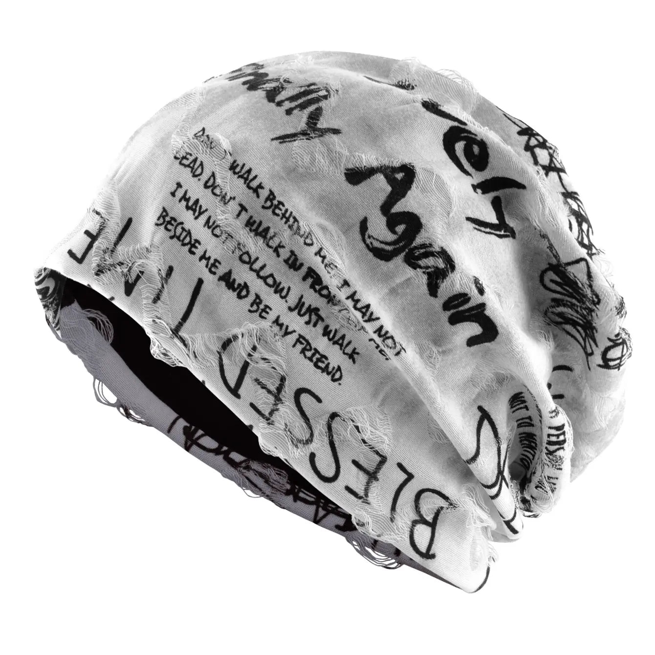 Vintage Graffiti Print Slouchy Beanie – Streetwear Graphic Skull Cap, Soft Stretch Knit Hat for Men & Women