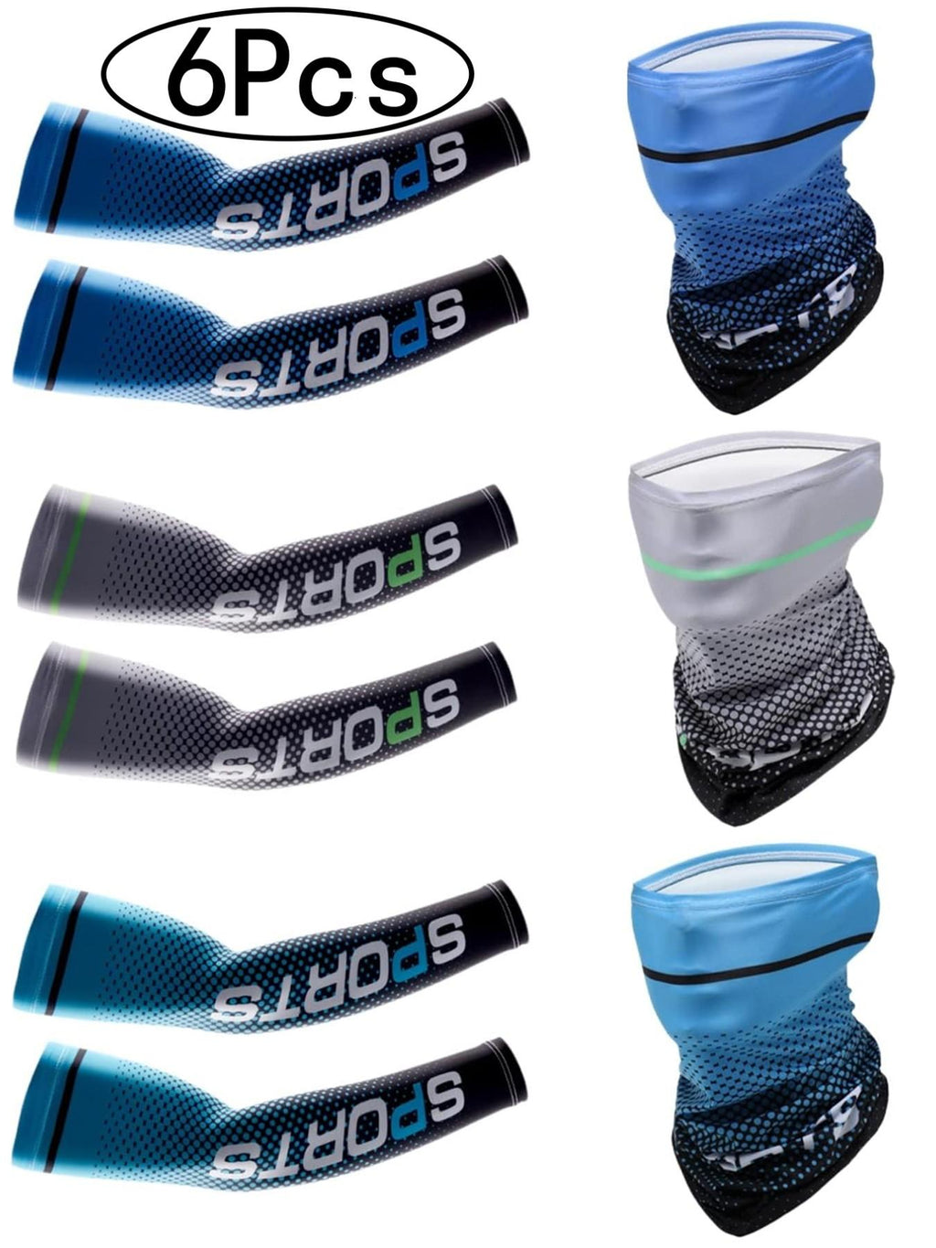 6-Piece Ice Silk Cooling Arm Sleeves & Neck Gaiter Set – UV Protection Sun Sleeves for Cycling, Fishing, Running & Outdoor Sports