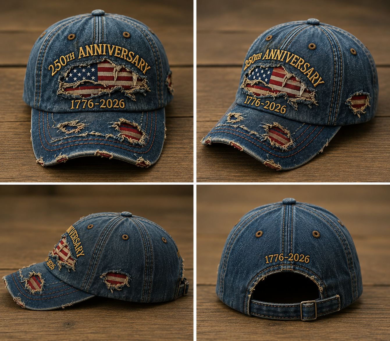 America 250th Anniversary Embroidered Flag Cap 1776-2026, Vintage Distressed Denim Baseball Hat, Patriotic USA Heritage Gift for Dad, Grandpa & American Pride Fans