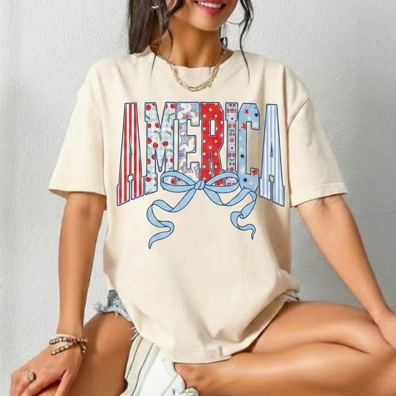Comfort Colors Coquette 4th of July Graphic Shirt – Retro American Flag Independence Day Patriotic Tee