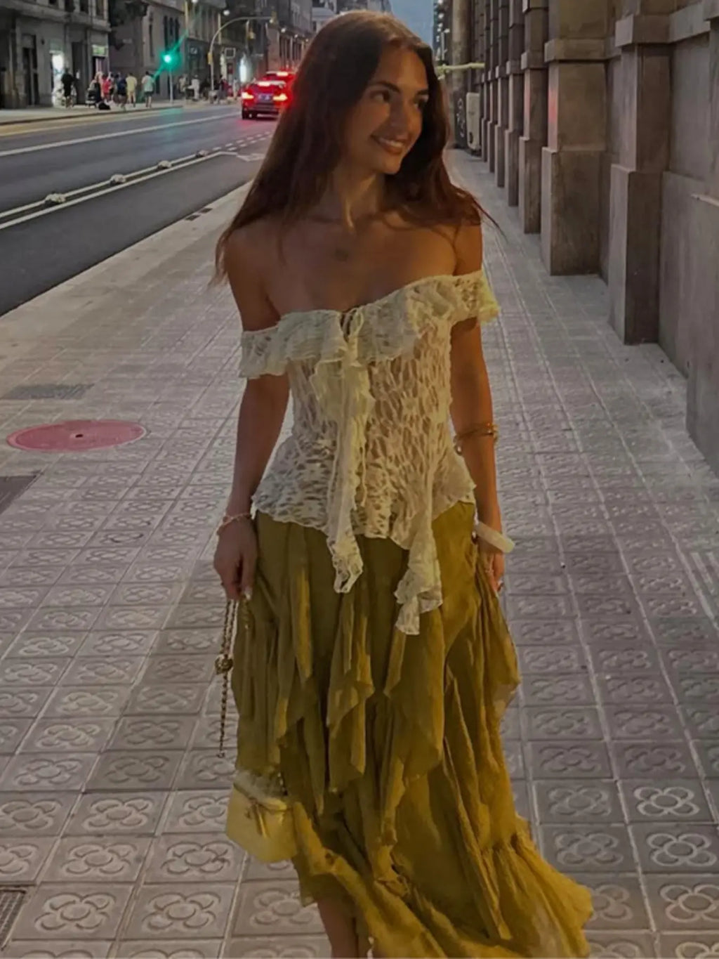 Women's Sheer Floral Lace Corset Top – Off-Shoulder Tie-Front Ruffle Blouse, Boho Vacation Going Out Top