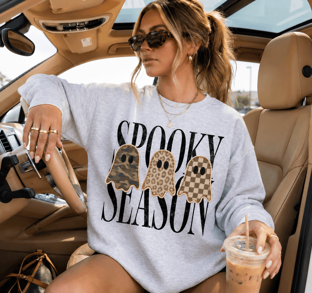 Spooky Season Graphic T-Shirt, Sweatshirt & Hoodie – Cute Ghost Halloween Print, Vintage Fall Streetwear Apparel