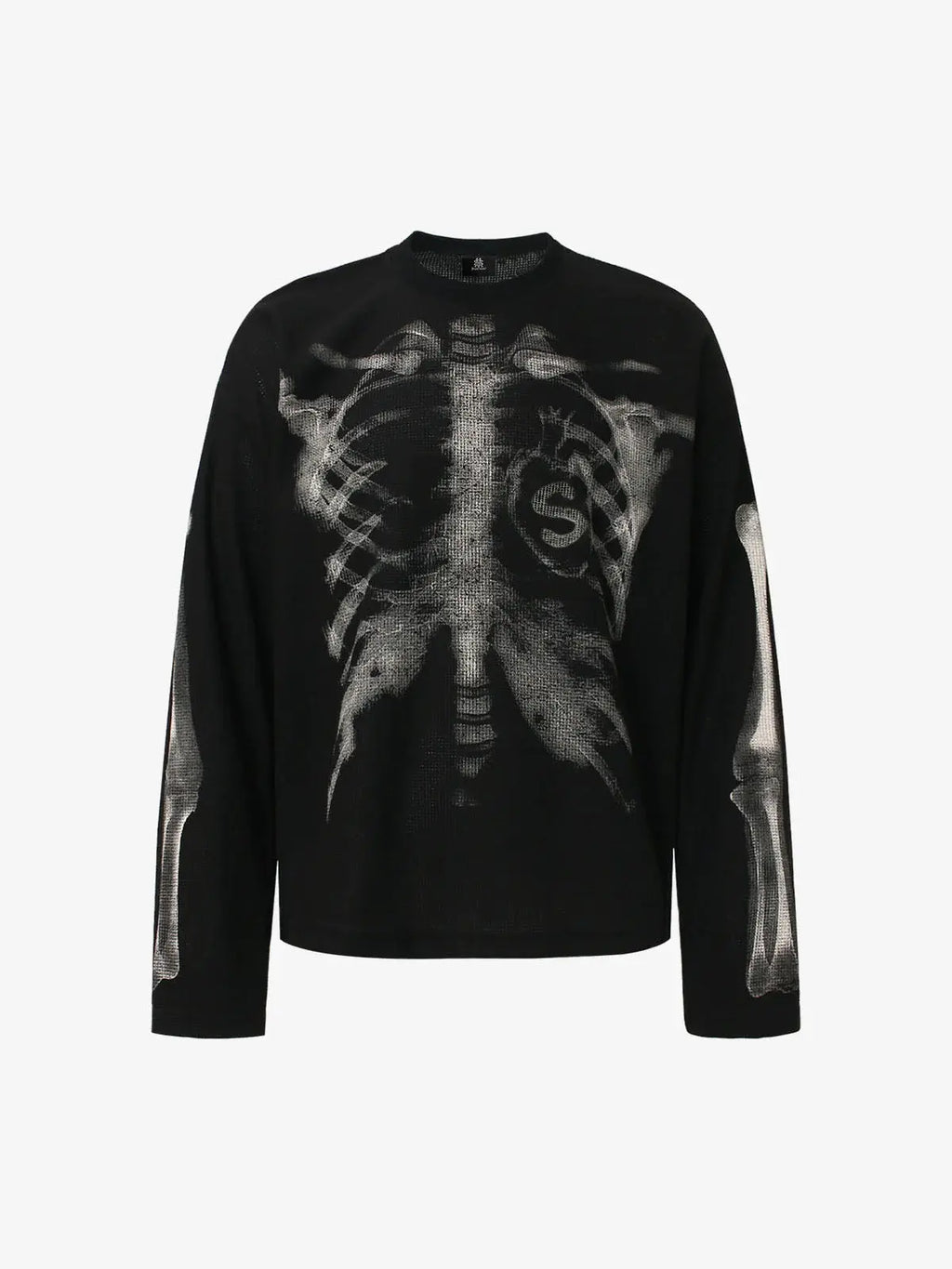 Skeleton X-Ray Graphic Sweatshirt – Rib Cage & Bone Print Long Sleeve Pullover, Gothic Halloween Alternative Streetwear