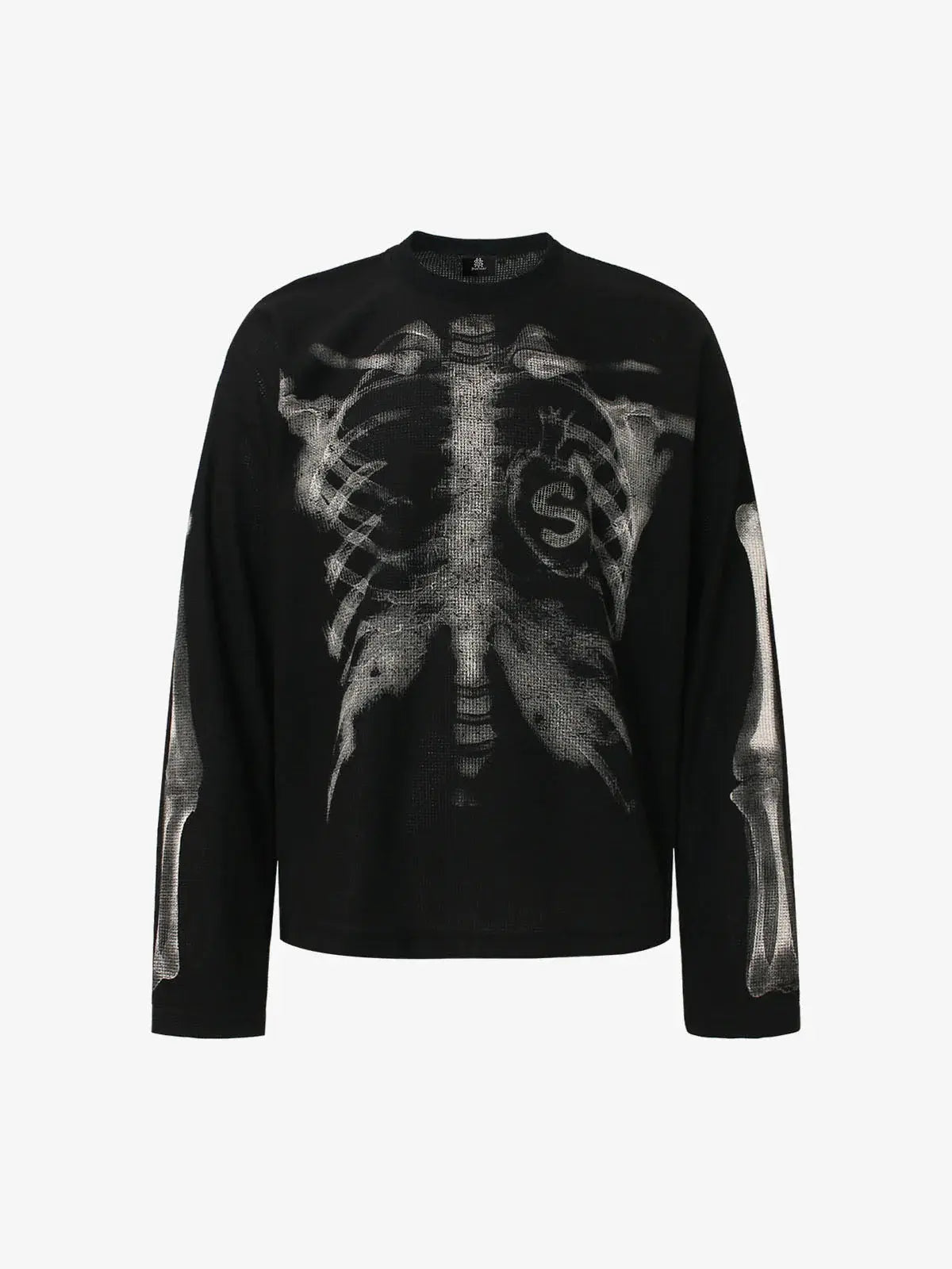 Skeleton X-Ray Graphic Sweatshirt – Rib Cage & Bone Print Long Sleeve Pullover, Gothic Halloween Alternative Streetwear