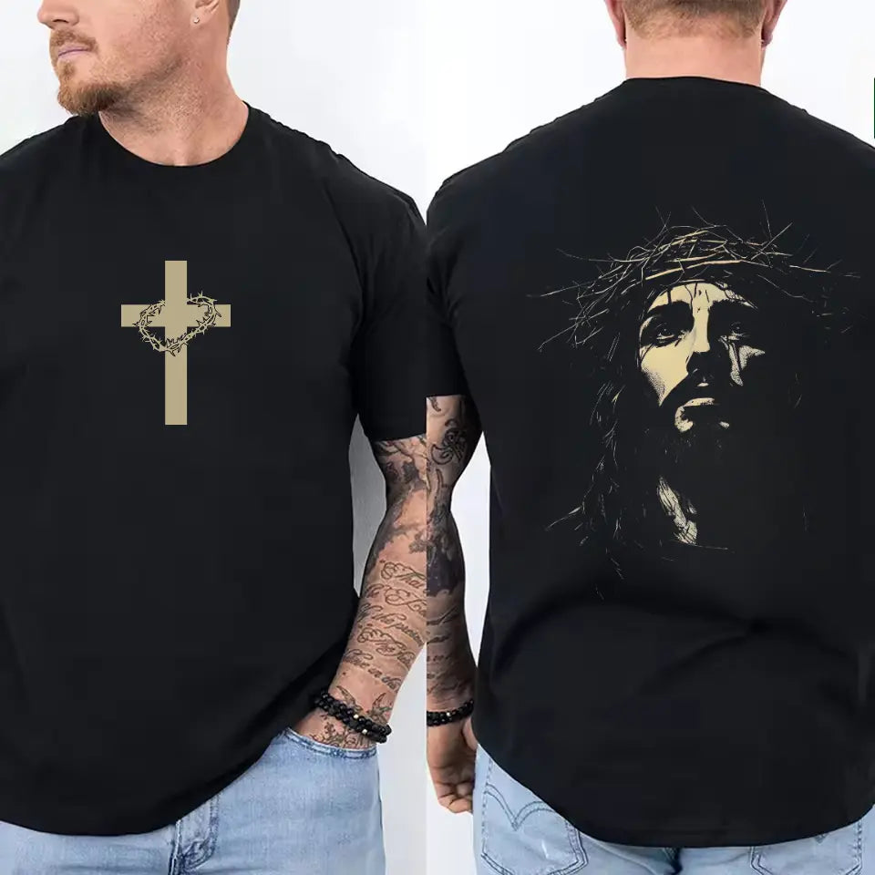 Jesus Crown of Thorns Tshirt, God Apparel Tee, Easter T-Shirt, Jesus T-Shirt, Easter Streetwear, Christian Apparel Graphic Tees, Gym Pump Cover Casual Round Neck