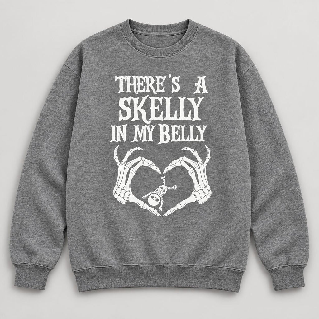 There’s a Skelly in My Belly Halloween Pregnancy T-Shirt, Sweatshirt & Hoodie – Spooky Baby Announcement Skeleton Graphic Apparel