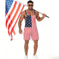 Unisex US Flag-Print Cropped Denim Overalls - Patriotic Summer Party Fashion Accessory Set Casual Fit Button Man