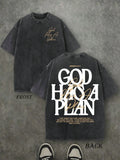 God Has a Plan Vintage Washed T-Shirt – Double-Sided Christian Graphic Tee, Faith Streetwear for Men & Women