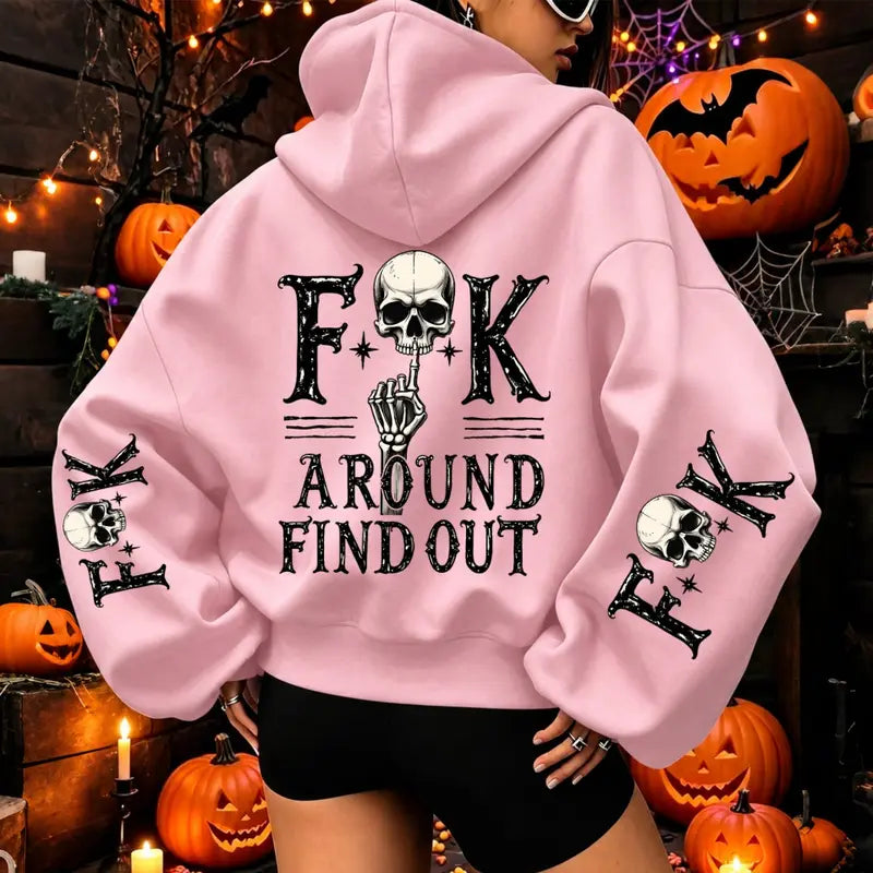 FAFO Fuck Around And Find Out Skull Graphic T-Shirt, Sweatshirt & Hoodie – Gothic Halloween Back & Sleeve Print