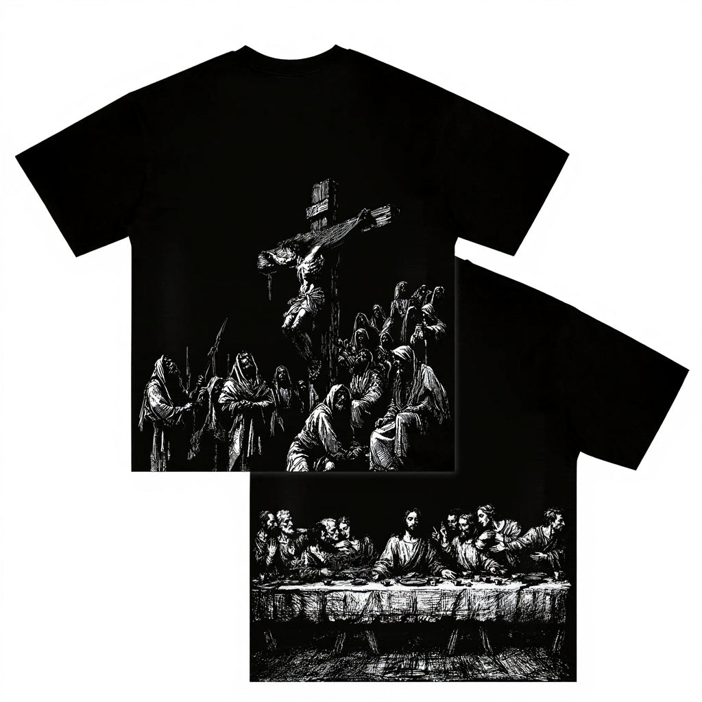 Jesus Gothic Graphic T-Shirt/Sweatshirt/Hoodie– Heavyweight Oversized Christian Streetwear Tee, Vintage Religious Artwork Print