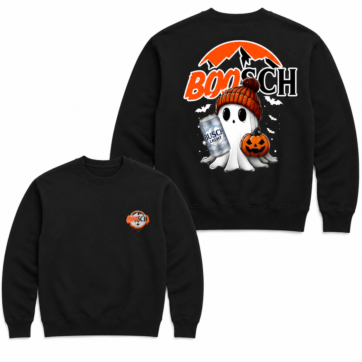 Boo-Sch Ghost Graphic T-Shirt, Sweatshirt & Hoodie – Funny Beer Halloween Print, Cute Spooky Drinking Humor Apparel