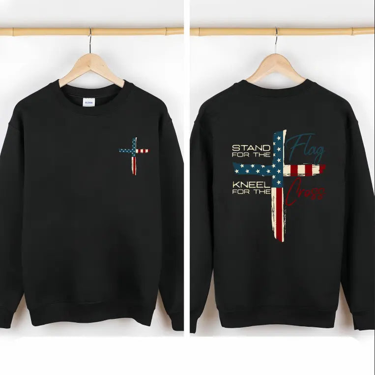 Patriotic Christian T‑Shirt, Stand for Flag Kneel for Cross Tee, American Pride Religious Hoodie, Conservative Faith Sweatshirt for Men
