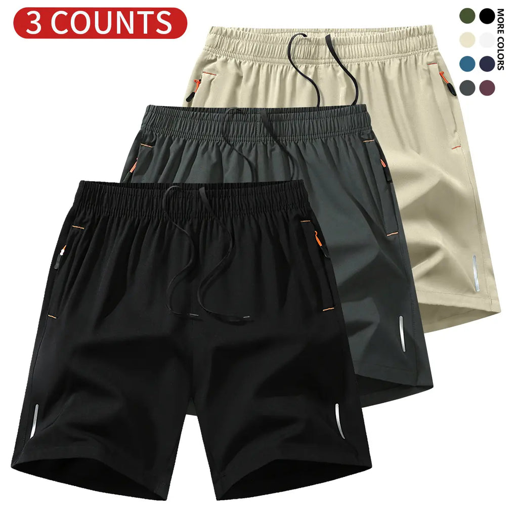 3-Pack Men's Athletic Shorts – Lightweight Breathable Running Shorts with Zipper Pockets, Drawstring Waist for Gym & Casual Wear