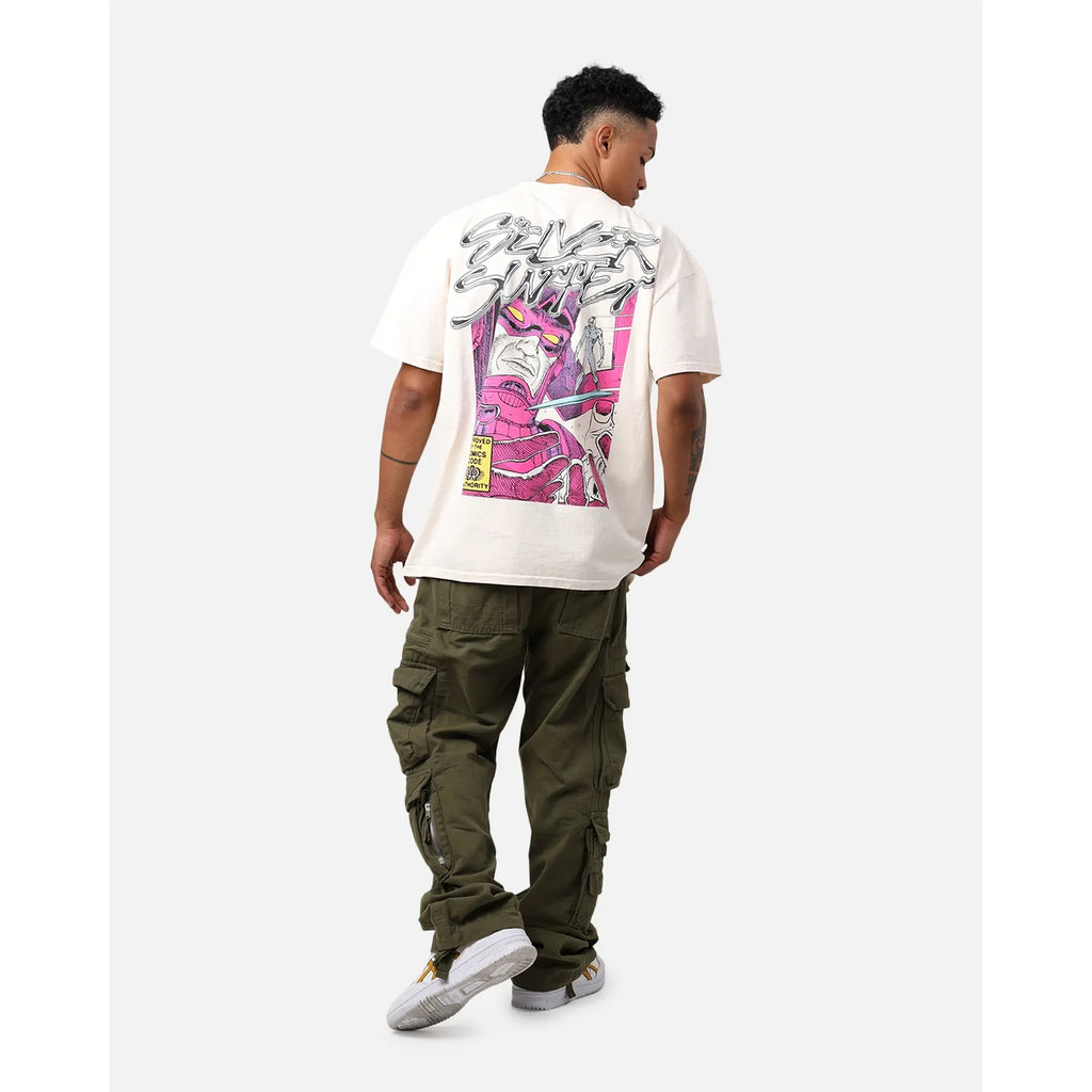 Marvel Silver Surfer Graphic T-Shirt – Off White Heavyweight Cotton Tee, Retro Comic Superhero Streetwear, Oversized Casual Fit