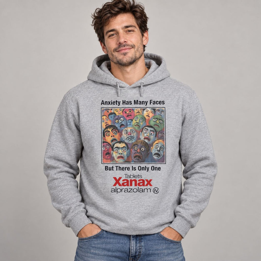 Anxiety Has Many Faces Y2K Graphic T-Shirt, Sweatshirt & Hoodie – Vintage Parody Grunge Alternative Streetwear