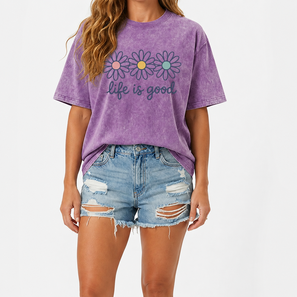 Daisy Graphic Oversized T-Shirt – Vintage Acid Wash Streetwear Tee
