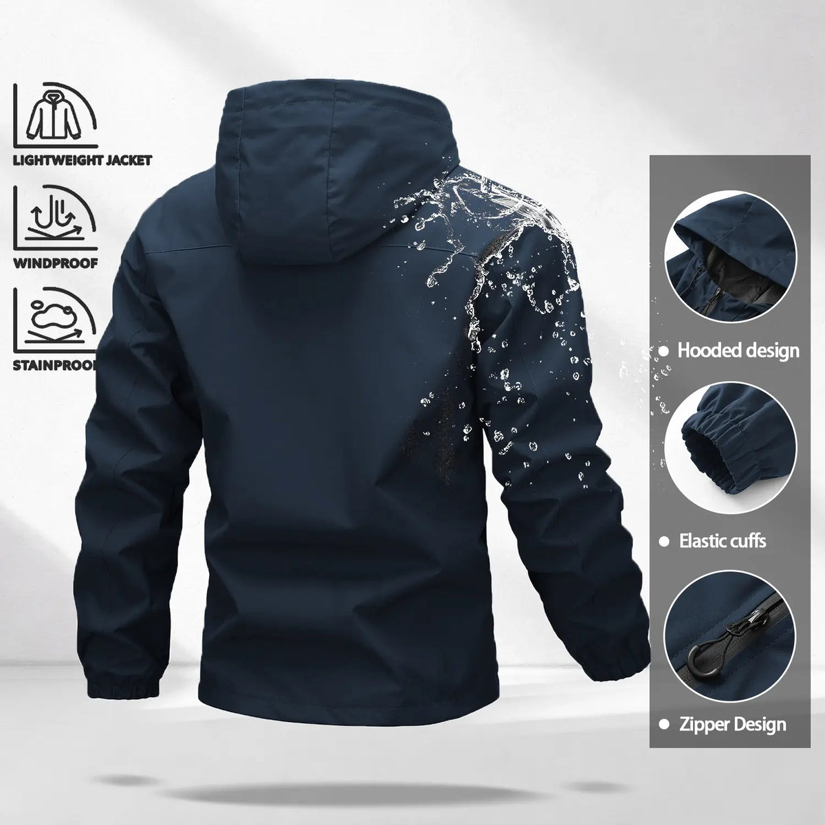 Unisex Waterproof Windproof Hooded Jacket – Lightweight Outdoor Rain Jacket with Adjustable Hood & Cuffs, Hiking, Camping & Commuting Outerwear