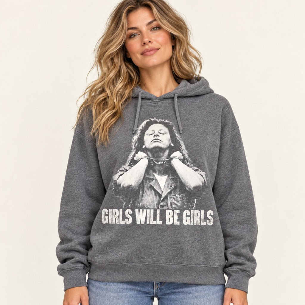 Girls Will Be Girls T-Shirt, Sweatshirt & Hoodie – Vintage True Crime Portrait Graphic Print
