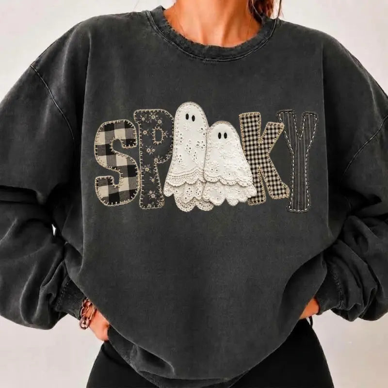 Spooky Ghost Halloween T-Shirt, Sweatshirt & Hoodie – Cute Gingham Ghost Fall Graphic Apparel