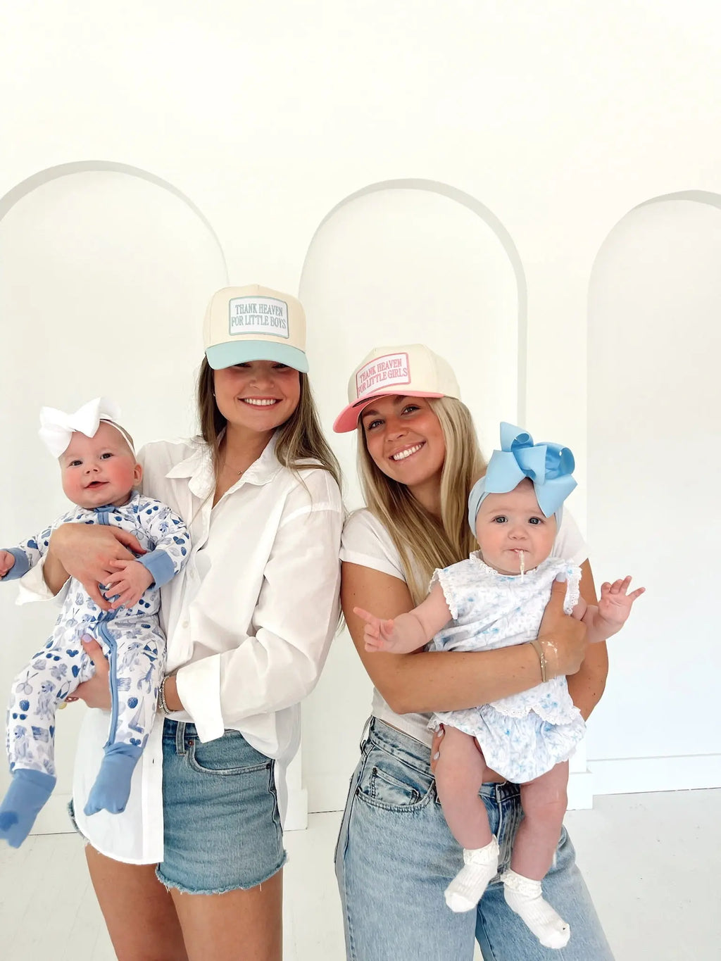 "Thank Heaven for Little Boys" Embroidered Two-Tone Mesh Trucker Hat – Boy Mom Statement Baseball Cap, Mother's Day Gift for Moms