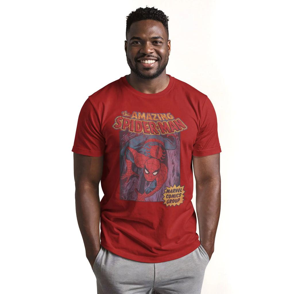 Marvel Men's Short-Sleeve Spider-Man Distressed Amazing Spider Men's Graphic Tees, Menswear T-Shirt