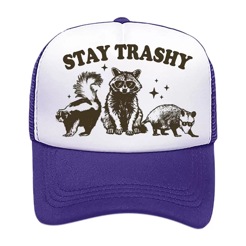 Stay Trashy Foam Trucker Hat – Funny Woodland Animal Graphic Mesh Baseball Cap for Men & Women