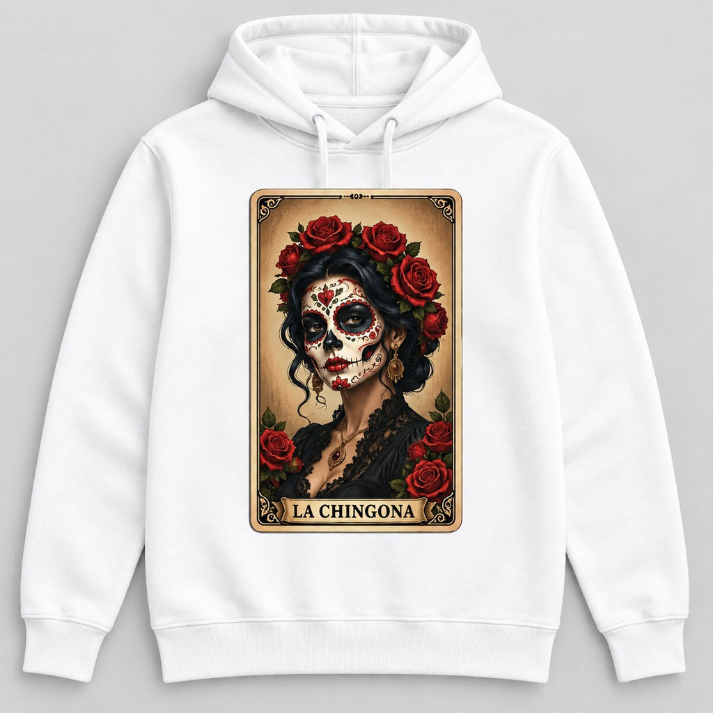 La Chingona T-Shirt, Sweatshirt & Hoodie – Sugar Skull Rose Tarot Graphic, Day of the Dead Latina Pride Gift