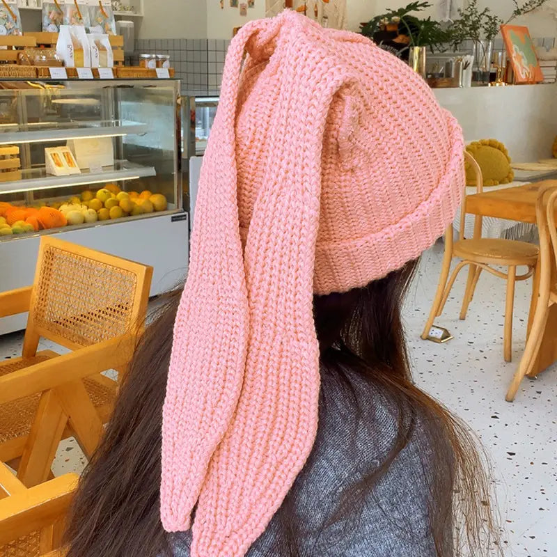 Women's Y2K Long Bunny Ear Beanie – Cute Oversized Rabbit Ear Knit Hat, Trendy Warm Winter Fashion Accessory