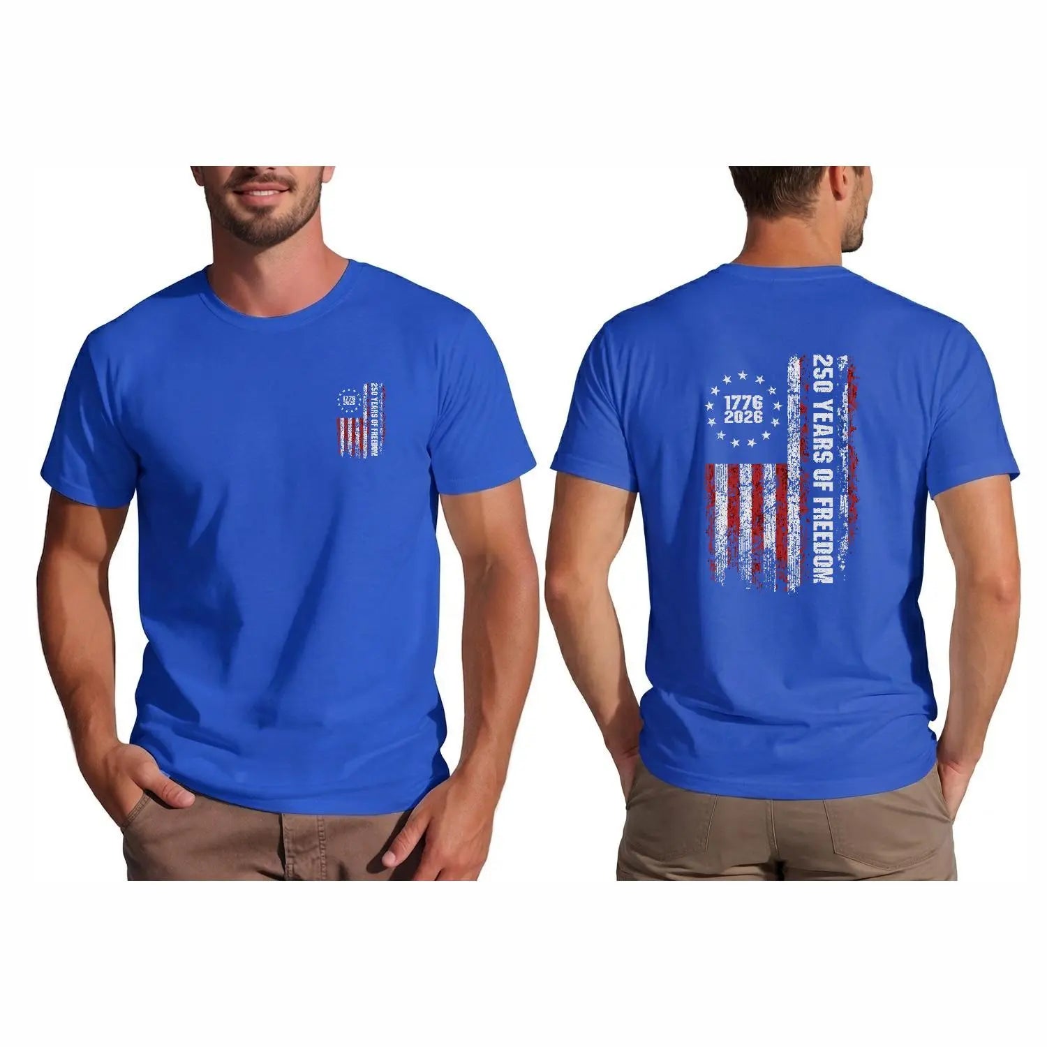 Double-Sided 250th Anniversary American Flag T-Shirt 1776-2026 Patriotic Graphic Tee for Men