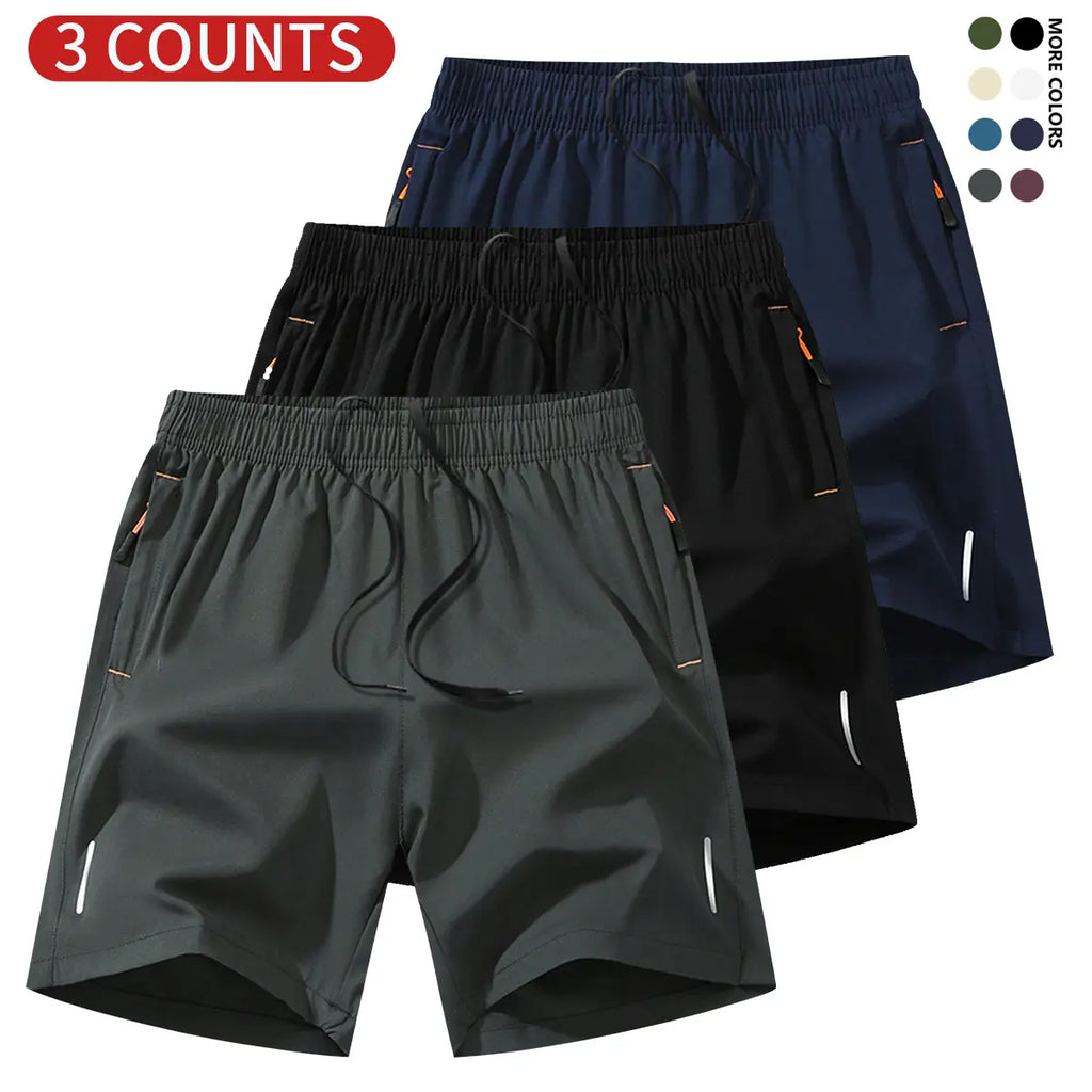 3-Pack Men's Athletic Shorts – Lightweight Breathable Running Shorts with Zipper Pockets, Drawstring Waist for Gym & Casual Wear