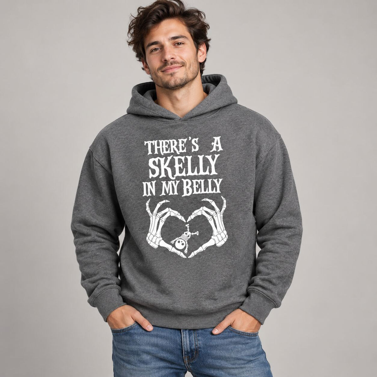 There’s a Skelly in My Belly Halloween Pregnancy T-Shirt, Sweatshirt & Hoodie – Spooky Baby Announcement Skeleton Graphic Apparel