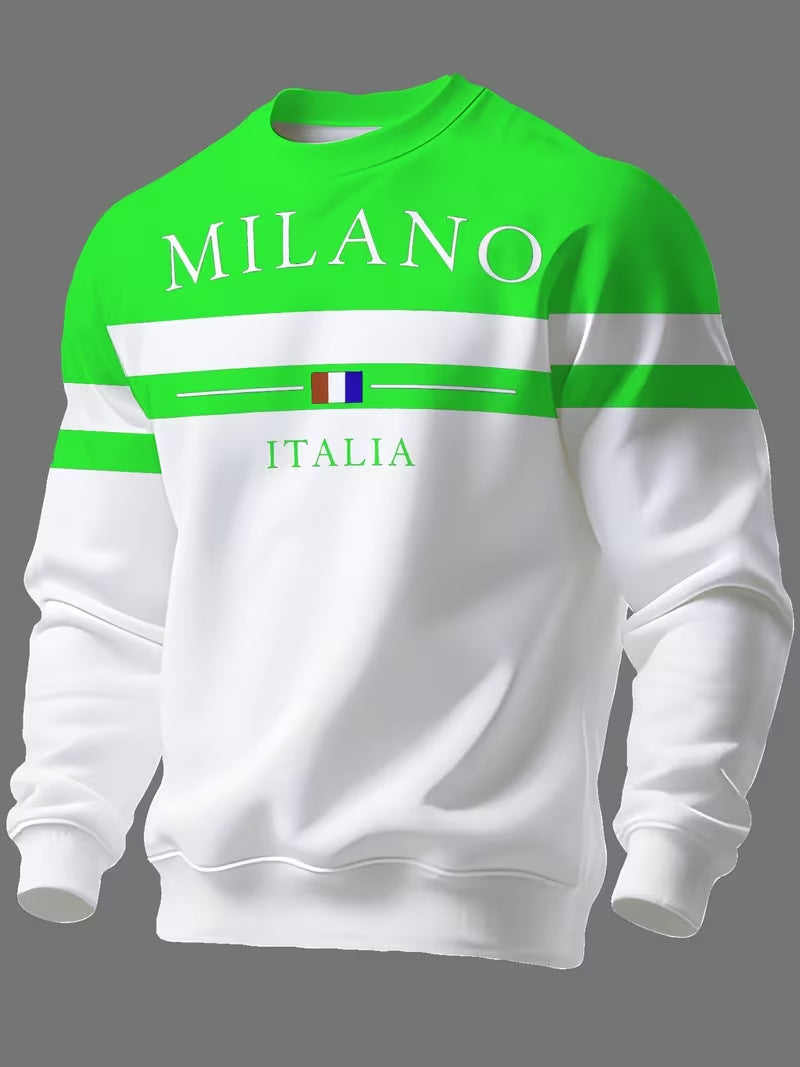 Milano Italy Graphic Sweatshirt – Italian Flag Colorblock Stripe Crewneck Pullover