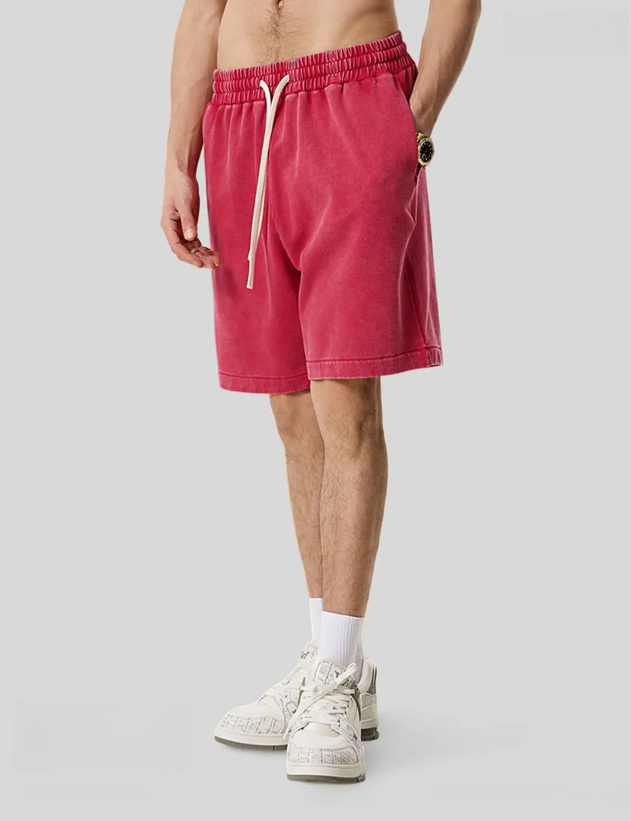 Men's Vintage Washed Cotton Sweat Shorts – Elastic Waist Drawstring Athletic Shorts with Pockets for Gym & Casual Wear