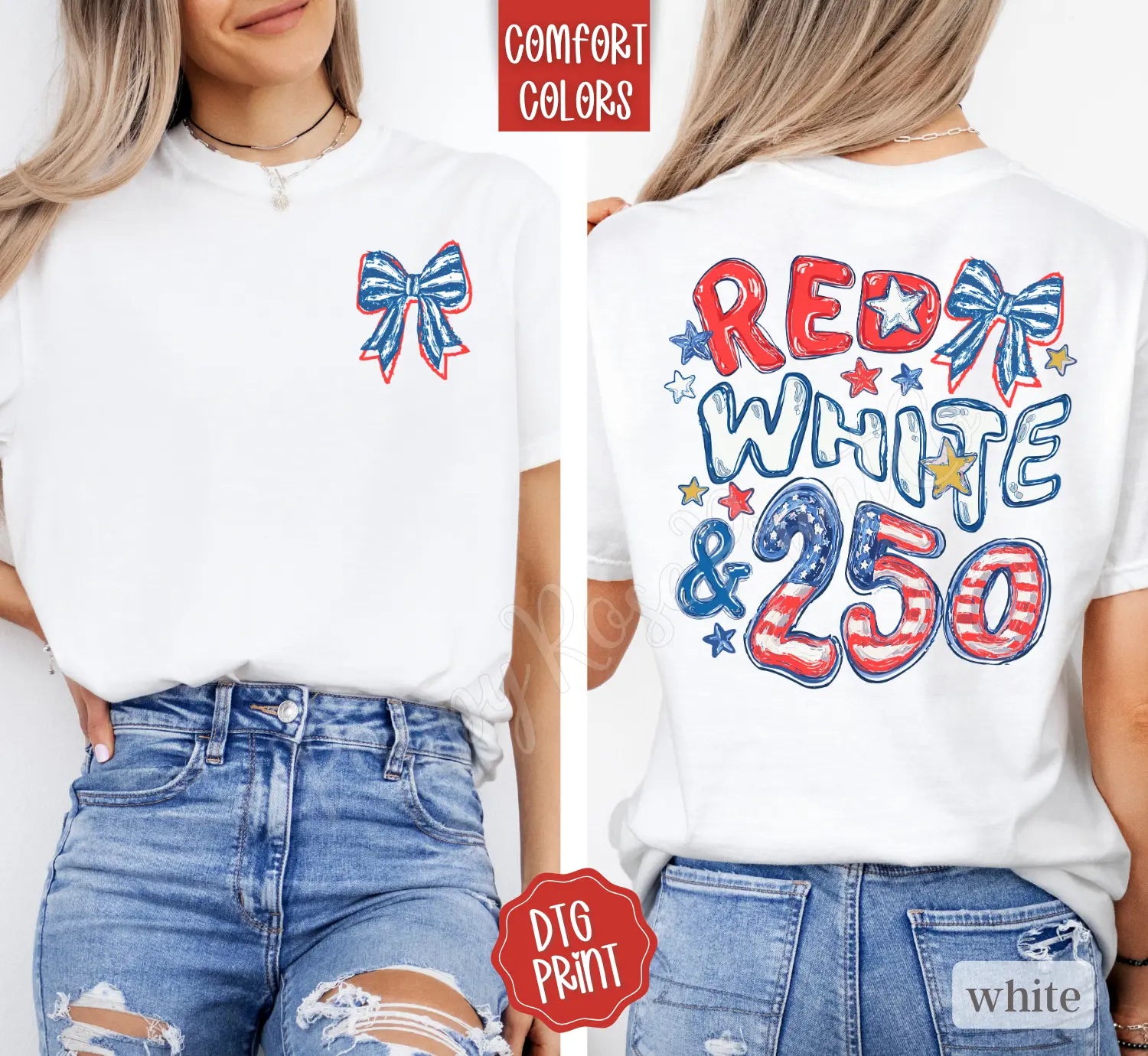 Red White & 250 America 250 T-Shirt/Sweatshirt/Hoodie – Patriotic Oversized Comfort Colors Graphic Tee for Women