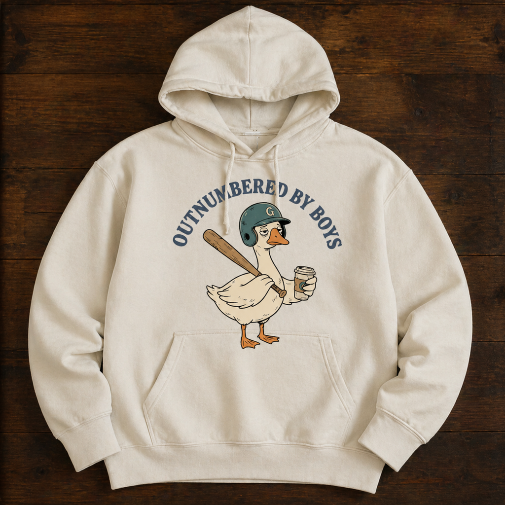 Exhausted Boy Mom T-Shirt/Sweatshirt/Hoodie – Outnumbered by Boys Goose Graphic Tee