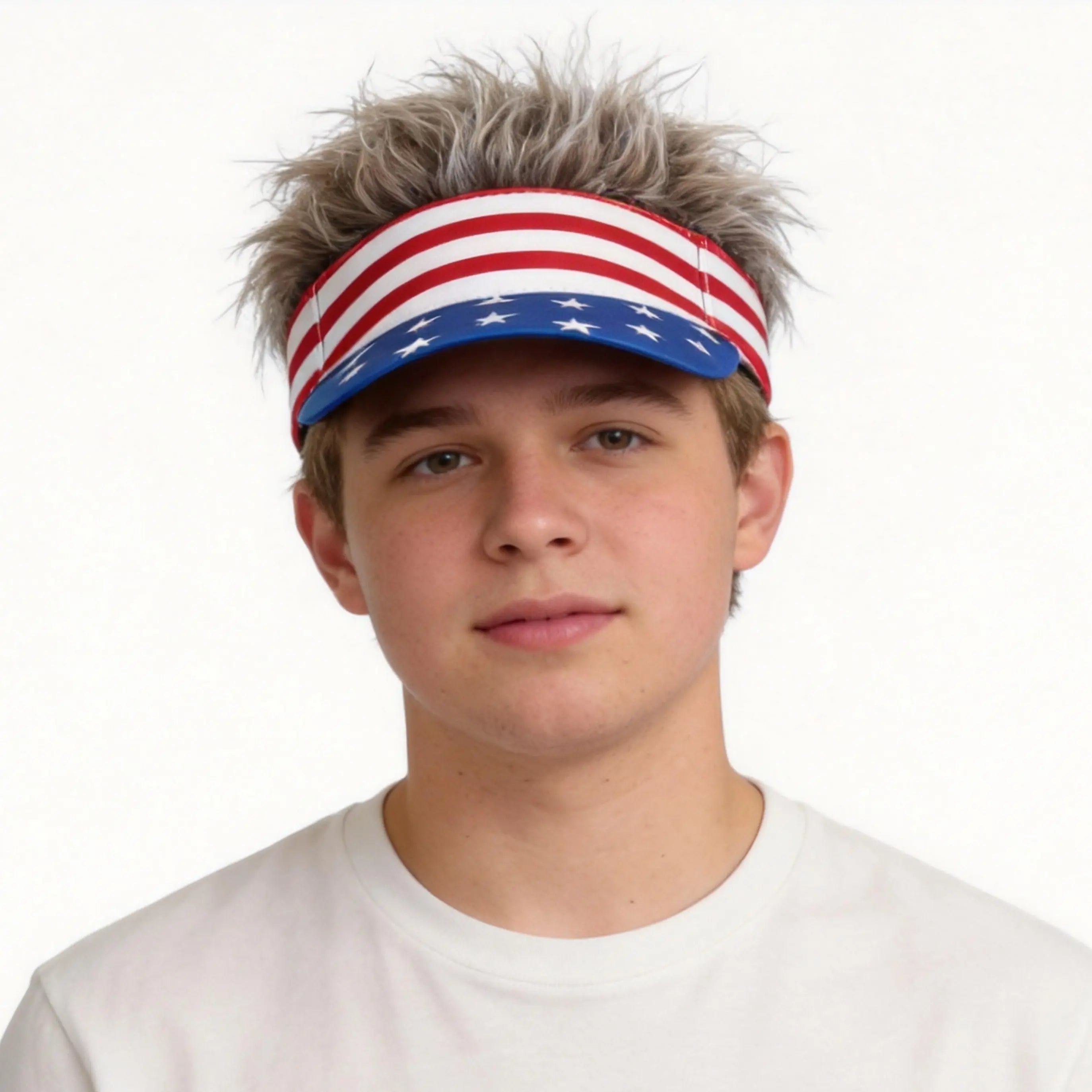 American Flag Visor Wig Hat – Patriotic Stars & Stripes Hair Visor for America 250 & 4th of July