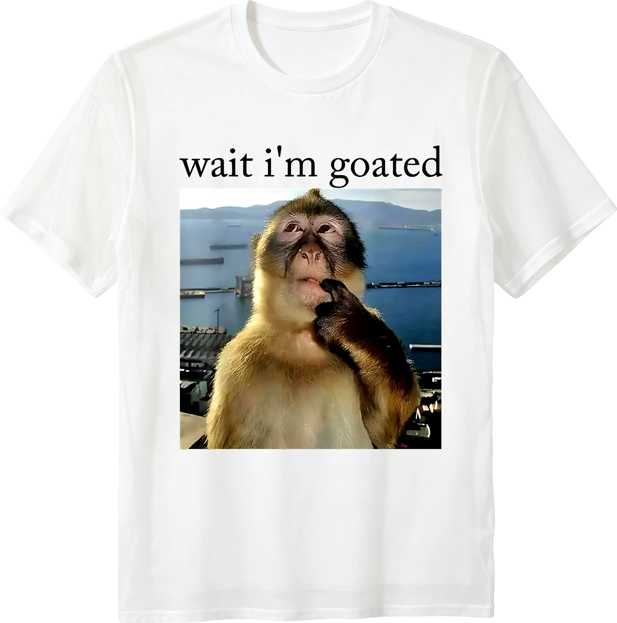 Wait I’m Goated Funny Monkey Meme T-Shirt, Sweatshirt & Hoodie – Brainrot Humor Graphic, Viral Internet Meme