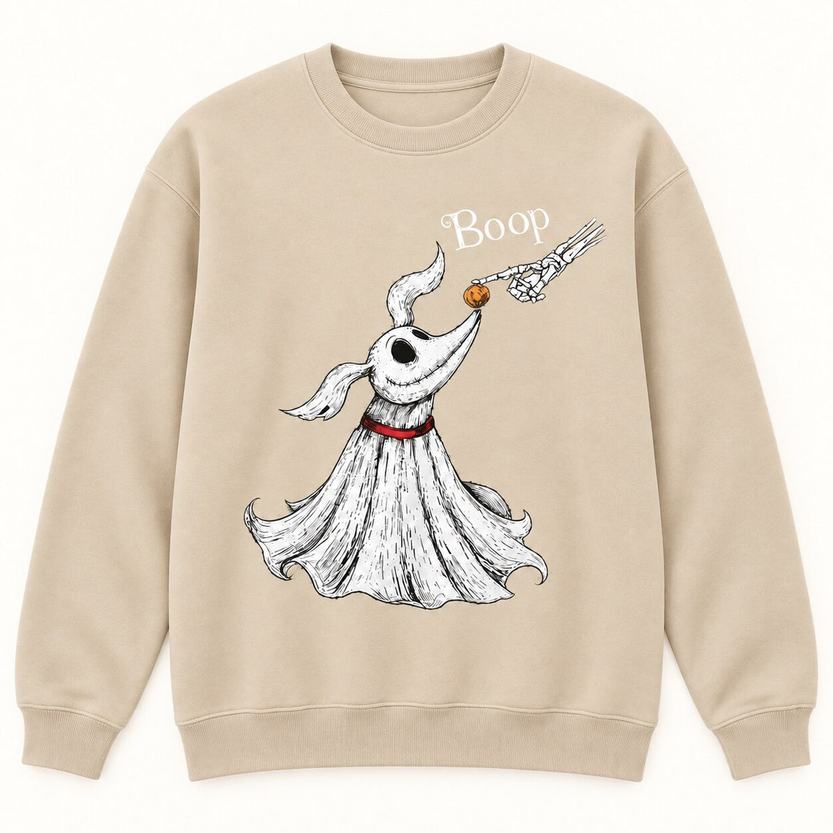 Zero Dog Boop Halloween Graphic T-Shirt, Sweatshirt & Hoodie – Funny Skeleton Hand & Ghost Dog Spooky Season Shirt
