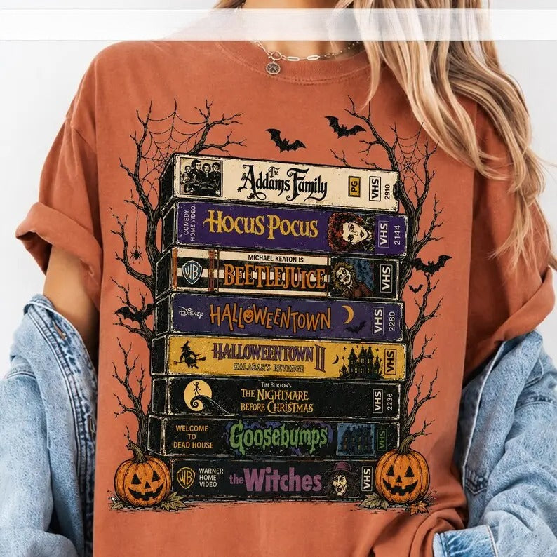 Vintage Halloween VHS Movie T-Shirt/Sweatshirt/Hoodie – Retro Horror Graphic Apparel for Spooky Season Lovers