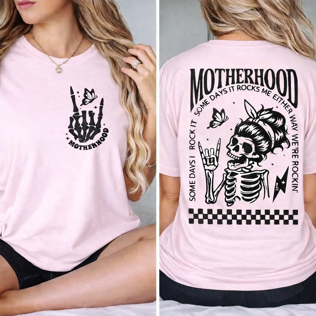 “Motherhood: Sometimes I Rock It, Sometimes It Rocks Me” – Funny Mom T-Shirt or Sweatshirt Gift