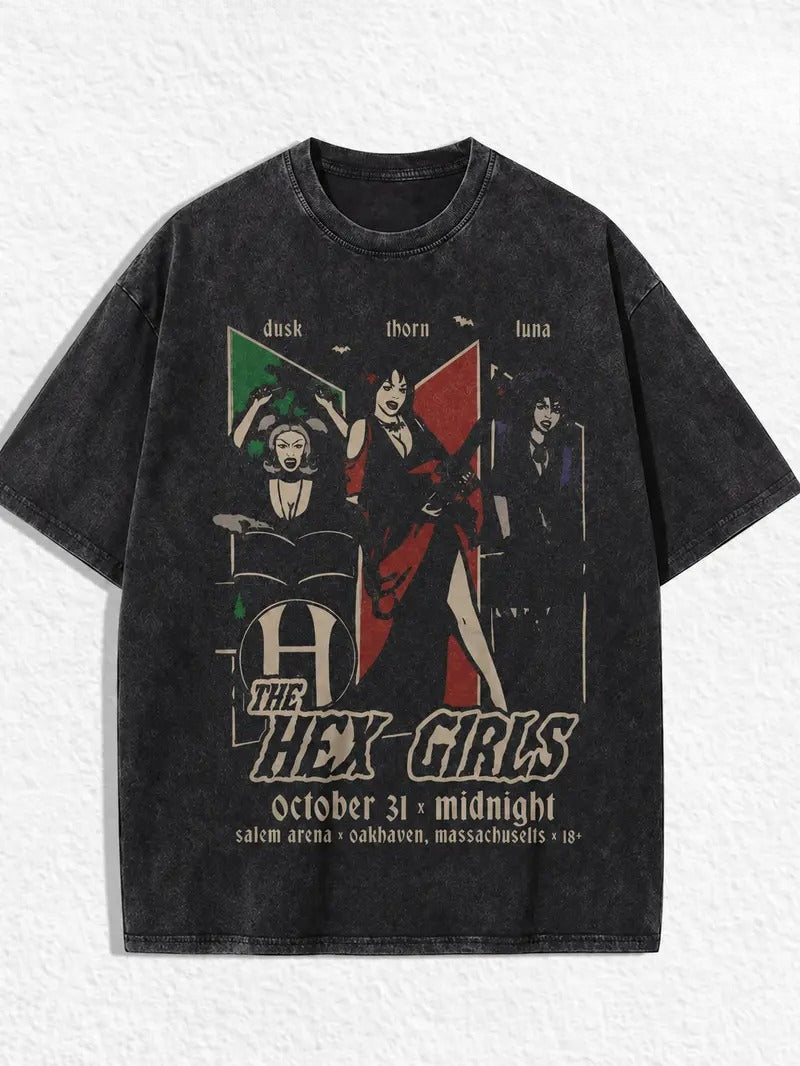 The Hex Girls Gothic Halloween Graphic T-Shirt, Sweatshirt & Hoodie – Retro Witchy Band Concert Style Apparel
