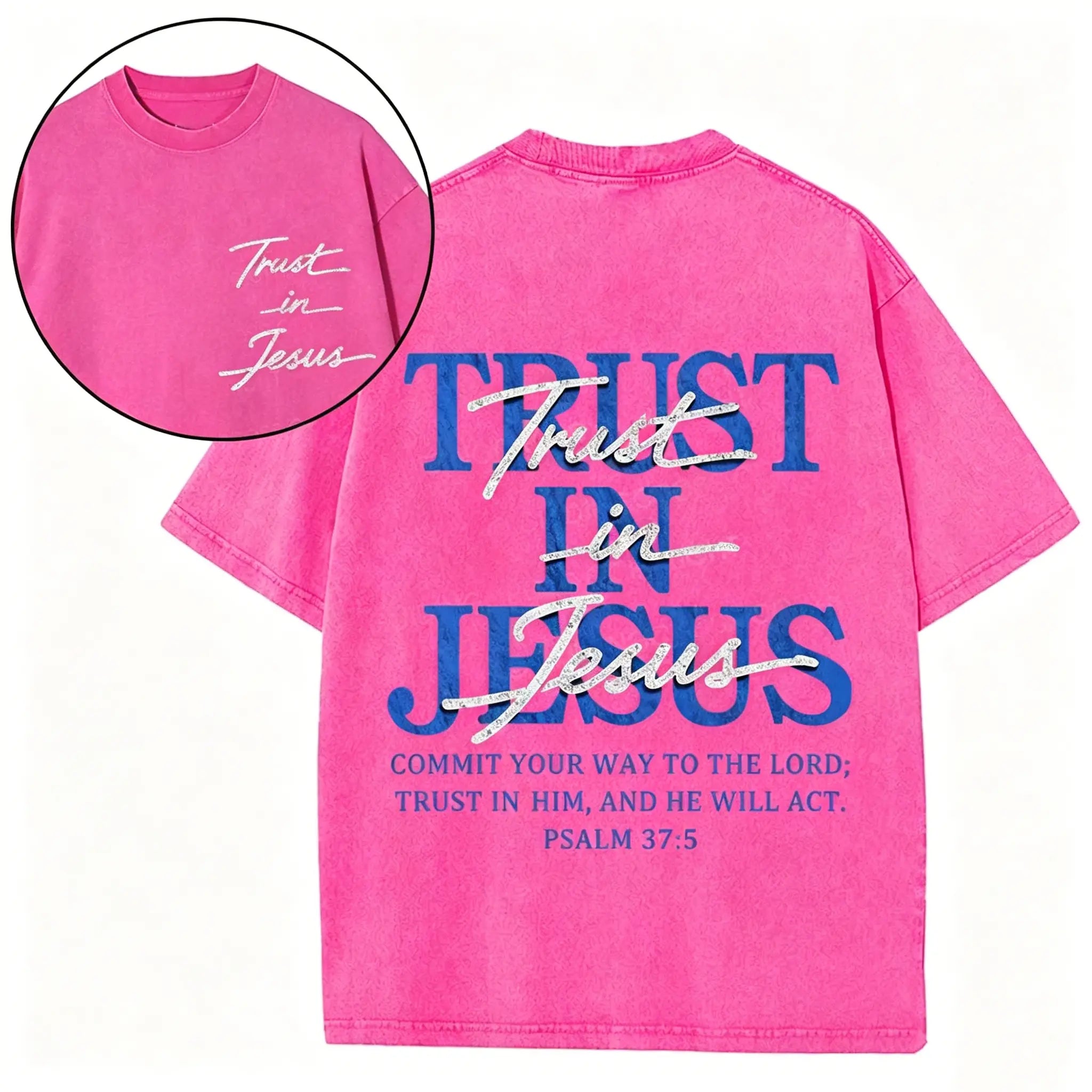 Trust in Jesus Graphic T-Shirt/Sweatshirt/Hoodie – Vintage Washed Christian Faith Apparel, Psalm 37:5 Bible Verse Design