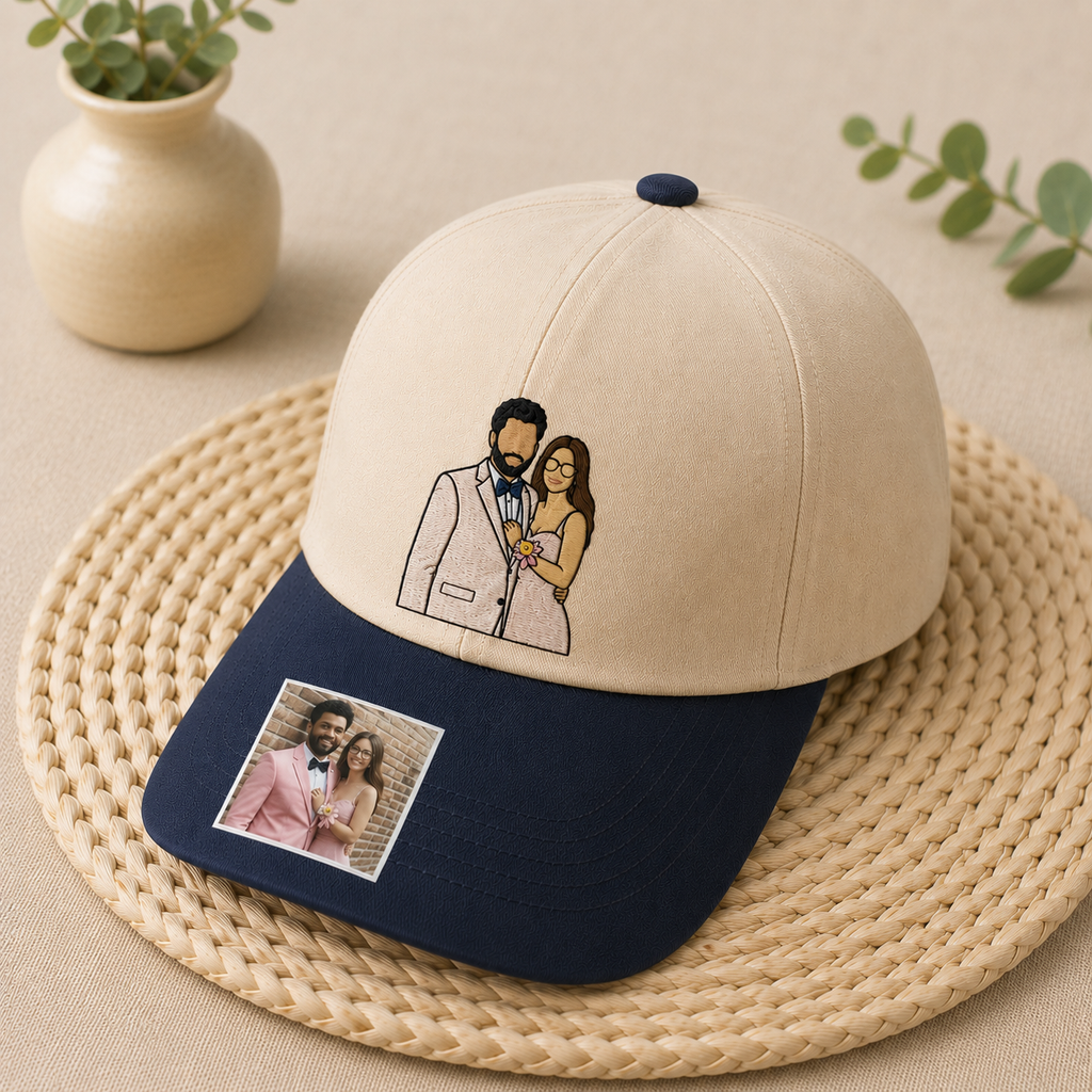 Personalized Photo Embroidered Hat – Custom Couple Portrait Cap, Turn Your Favorite Photo into Embroidery, Unique Gift for Couples