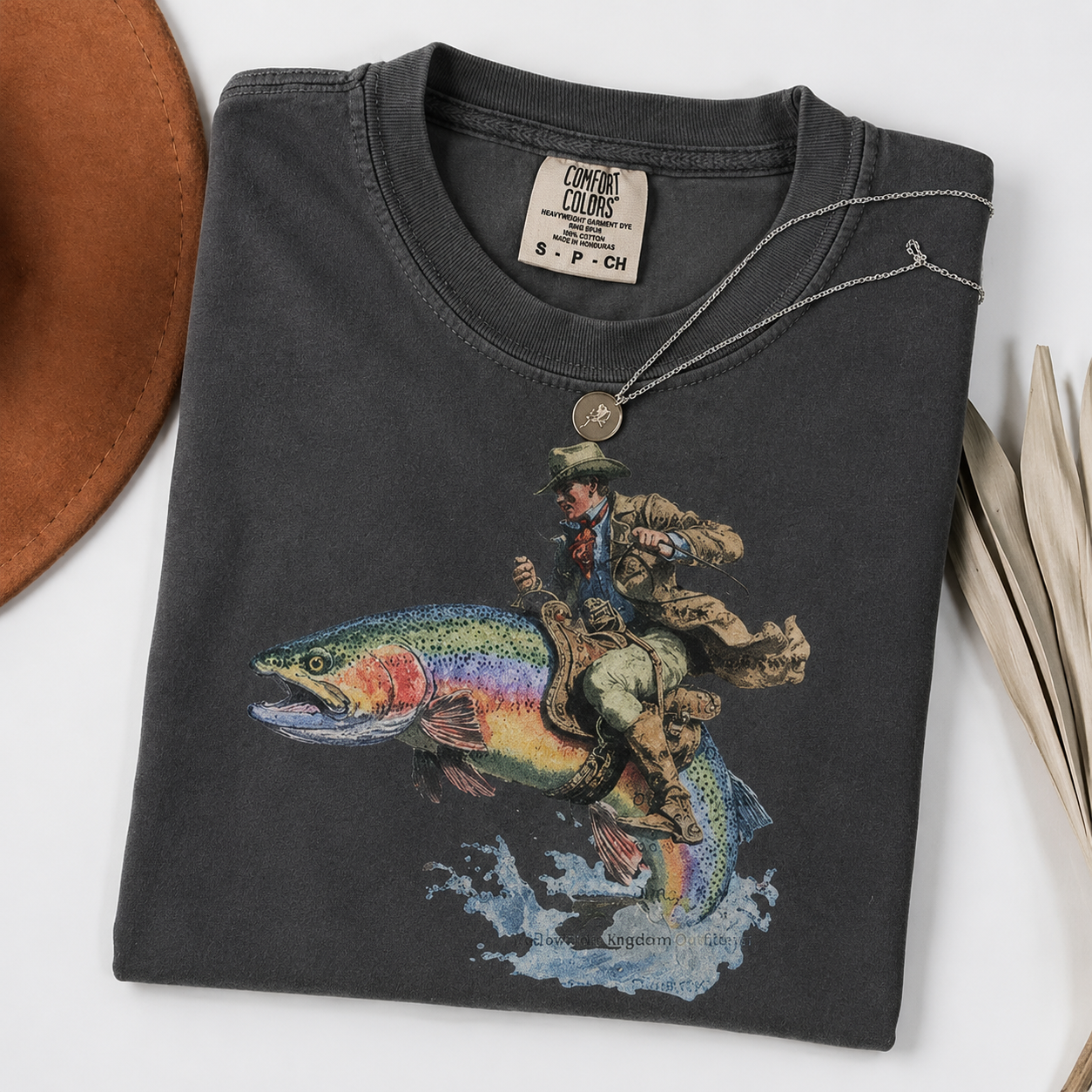 Comfort Colors Vintage Cowboy Riding Trout T-shirt Western Fishing Retro Tshirt Gift For Him