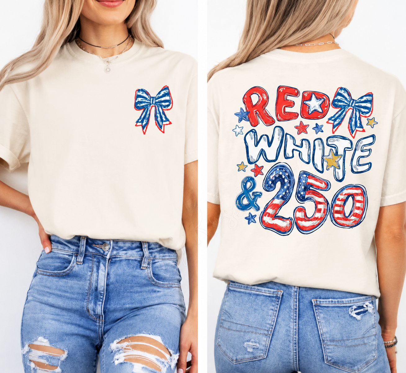 Red White & 250 America 250 T-Shirt/Sweatshirt/Hoodie – Patriotic Oversized Comfort Colors Graphic Tee for Women