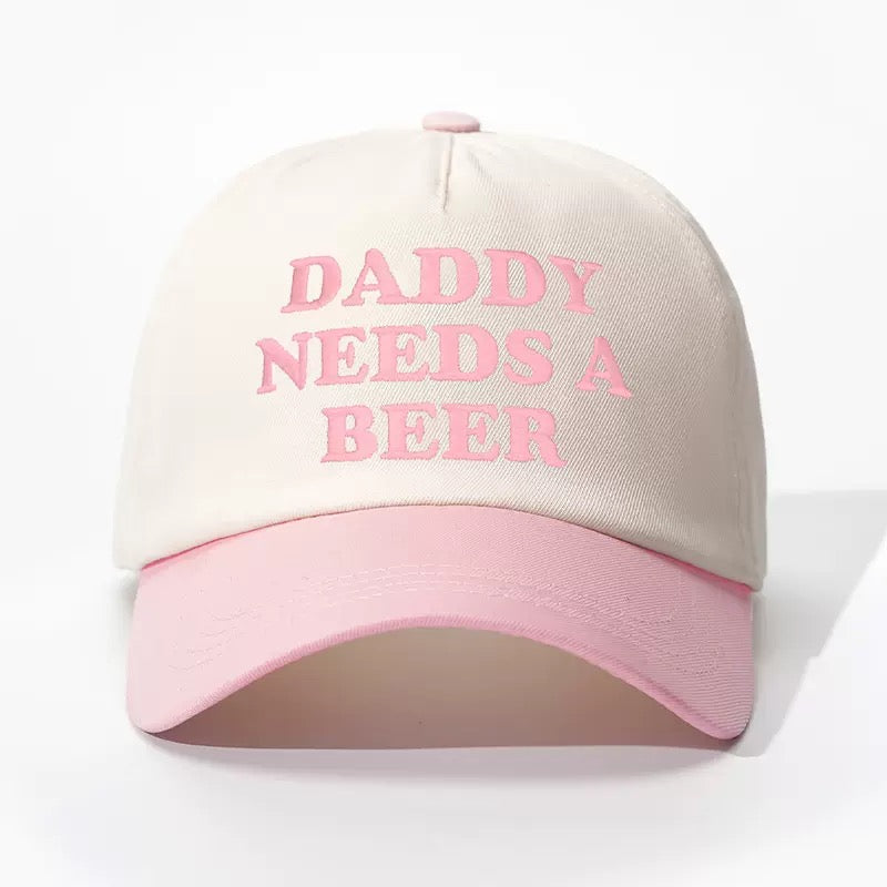 Daddy Needs a Beer Embroidered Hat – Funny Dad Two-Tone Baseball Cap for Beer Lovers